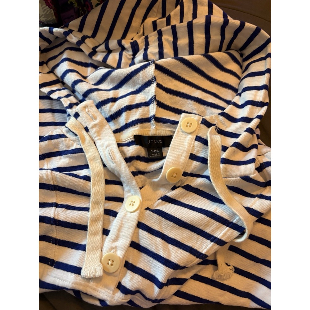 J. CREW Pullover Hoodie Women's XXS Striped Cotton Navy Blue With Pocket, CB71 - Picture 8 of 8